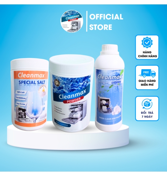 Combo 1,8kg Bột rửa bát +2kg Muối +1000ml Nước tráng và làm bóng